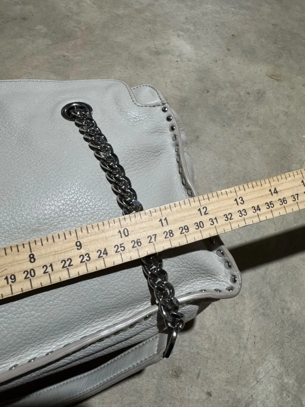 Michael Kors Astor Large Leather Satchel Bag Purse Studded Light Gray Shoulder